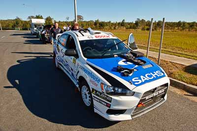 22;13-May-2011;22;ARC;Australia;Australian-Rally-Championship;Caloundra;IROQ;International-Rally-Of-Queensland;John-McCarthy;Mitsubishi-Lancer-Evolution-X;QLD;Queensland;Sachs-Rally-Team;Steven-Shepheard;Sunshine-Coast;auto;motorsport;racing;shakedown;wide-angle