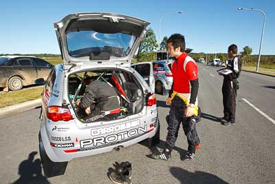 16;13-May-2011;16;APRC;Akira-Bamba;Asia-Pacific-Rally-Championship;Australia;Caloundra;IROQ;International-Rally-Of-Queensland;Proton-Cusco-Rally-Team;Proton-Satria-Neo;QLD;Queensland;Sunshine-Coast;Takahiro-Yasui;auto;motorsport;racing;shakedown;wide-angle