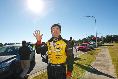 13-May-2011;APRC;Asia-Pacific-Rally-Championship;Australia;Caloundra;IROQ;International-Rally-Of-Queensland;QLD;Queensland;Sunshine-Coast;Takahiro-Yasui;auto;motorsport;portrait;racing;shakedown;sky;sun;wide-angle