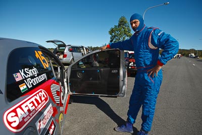 15;13-May-2011;APRC;Asia-Pacific-Rally-Championship;Australia;Caloundra;IROQ;International-Rally-Of-Queensland;Karamjit-Singh;Proton-Cusco-Rally-Team;Proton-Satria-Neo;QLD;Queensland;Sunshine-Coast;Vivek-Ponnusamy;auto;motorsport;portrait;racing;shakedown;wide-angle