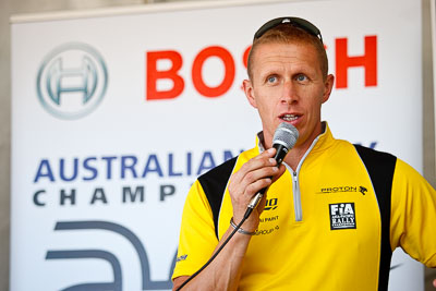 13-May-2011;APRC;Alister-McRae;Asia-Pacific-Rally-Championship;Australia;Caloundra;IROQ;International-Rally-Of-Queensland;QLD;Queensland;Sunshine-Coast;auto;interview;motorsport;portrait;press-conference;racing;shakedown;telephoto