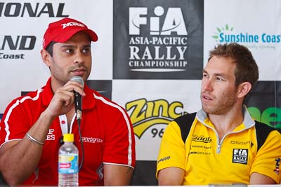 13-May-2011;APRC;Asia-Pacific-Rally-Championship;Australia;Caloundra;Chris-Atkinson;Gaurav-Gill;IROQ;International-Rally-Of-Queensland;QLD;Queensland;Sunshine-Coast;auto;interview;motorsport;portrait;press-conference;racing;shakedown;telephoto