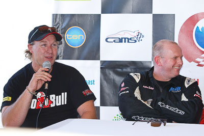 13-May-2011;ARC;Australia;Australian-Rally-Championship;Caloundra;IROQ;International-Rally-Of-Queensland;Justin-Dowel;Mark-Pedder;QLD;Queensland;Sunshine-Coast;auto;interview;motorsport;portrait;press-conference;racing;shakedown;telephoto