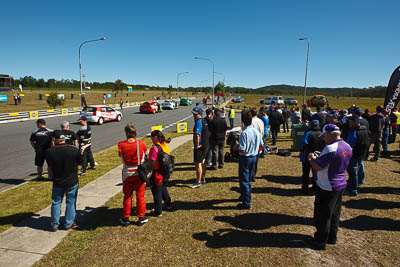 13-May-2011;APRC;Asia-Pacific-Rally-Championship;Australia;Caloundra;Chantall-ODell;IROQ;International-Rally-Of-Queensland;John-Allen;Matt-Lee;QLD;Queensland;Sunshine-Coast;auto;crowd;motorsport;racing;shakedown;sky;spectators;wide-angle