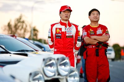 13-May-2011;APRC;Asia-Pacific-Rally-Championship;Australia;Caloundra;Fan-Fan;IROQ;International-Rally-Of-Queensland;QLD;Queensland;Sunshine-Coast;Topshot;auto;mechanic;motorsport;portrait;racing;telephoto;twilight