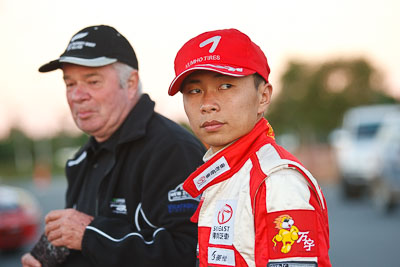 13-May-2011;APRC;Asia-Pacific-Rally-Championship;Australia;Caloundra;Hongyu-Pan;IROQ;International-Rally-Of-Queensland;QLD;Queensland;Sunshine-Coast;auto;motorsport;portrait;racing;telephoto;twilight