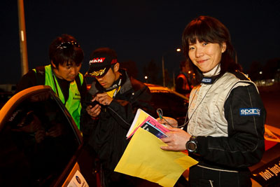 13-May-2011;APRC;Akiko-Nakagawa;Asia-Pacific-Rally-Championship;Australia;Caloundra;IROQ;International-Rally-Of-Queensland;QLD;Queensland;Sunshine-Coast;auto;motorsport;night;portrait;racing;wide-angle