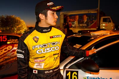 13-May-2011;APRC;Akira-Bamba;Asia-Pacific-Rally-Championship;Australia;Caloundra;IROQ;International-Rally-Of-Queensland;QLD;Queensland;Sunshine-Coast;auto;motorsport;night;portrait;racing;wide-angle