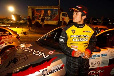 13-May-2011;APRC;Akira-Bamba;Asia-Pacific-Rally-Championship;Australia;Caloundra;IROQ;International-Rally-Of-Queensland;QLD;Queensland;Sunshine-Coast;auto;motorsport;night;portrait;racing;wide-angle