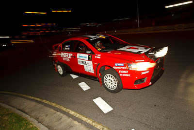 1;1;13-May-2011;APRC;Asia-Pacific-Rally-Championship;Australia;Caloundra;IROQ;International-Rally-Of-Queensland;Katsu-Taguchi;Mark-Stacey;Mitsubishi-Lancer-Evolution-X;QLD;Queensland;Sunshine-Coast;Team-MRF;auto;motorsport;night;racing;wide-angle