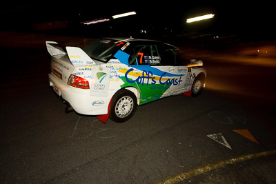 7;13-May-2011;7;APRC;Asia-Pacific-Rally-Championship;Australia;Caloundra;David-Green;IROQ;International-Rally-Of-Queensland;Mitsubishi-Lancer-Evolution-IX;Nathan-Quinn;QLD;Queensland;Sunshine-Coast;auto;motorsport;night;racing;wide-angle