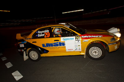 29;13-May-2011;29;ARC;Australia;Australian-Rally-Championship;Caloundra;Derek-Reynolds;IROQ;International-Rally-Of-Queensland;Mitsubishi-Lancer-Evolution-V;QLD;Queensland;Ray-Baker;Sunshine-Coast;auto;motorsport;night;racing;wide-angle