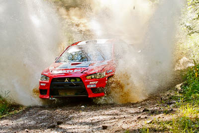 1;1;14-May-2011;2011-International-Rally-Of-Queensland;APRC;Asia-Pacific-Rally-Championship;Australia;IROQ;Imbil;International-Rally-Of-Queensland;Katsu-Taguchi;Mark-Stacey;Mitsubishi-Lancer-Evolution-X;QLD;Queensland;Sunshine-Coast;Team-MRF;auto;motorsport;racing;telephoto;water-splash