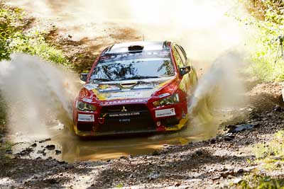 5;14-May-2011;5;APRC;Asia-Pacific-Rally-Championship;Australia;IROQ;Ieuan-Thomas;Imbil;International-Rally-Of-Queensland;Mark-Higgins;Mitsubishi-Lancer-Evolution-X;QLD;Queensland;Soueast-Motor-Kumho-Team;Sunshine-Coast;auto;motorsport;racing;telephoto;water-splash