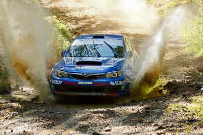 8;14-May-2011;8;APRC;Asia-Pacific-Rally-Championship;Australia;IROQ;Imbil;International-Rally-Of-Queensland;Jean‒Louis-Leyraud;Malcom-Peden;QLD;Queensland;Subaru-Impreza-WRX-STI;Sunshine-Coast;auto;motorsport;racing;telephoto;water-splash