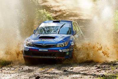 8;14-May-2011;8;APRC;Asia-Pacific-Rally-Championship;Australia;IROQ;Imbil;International-Rally-Of-Queensland;Jean‒Louis-Leyraud;Malcom-Peden;QLD;Queensland;Subaru-Impreza-WRX-STI;Sunshine-Coast;auto;motorsport;racing;telephoto;water-splash