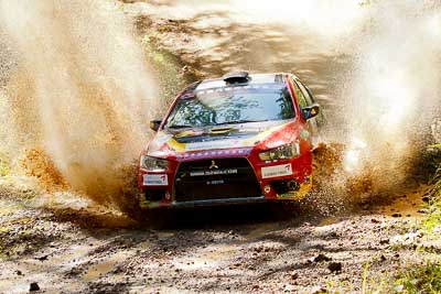 13;13;14-May-2011;APRC;Asia-Pacific-Rally-Championship;Australia;Hao-Yuan;Hongyu-Pan;IROQ;Imbil;International-Rally-Of-Queensland;Mitsubishi-Lancer-Evolution-X;QLD;Queensland;Soueast-Motor-Kumho-Team;Sunshine-Coast;auto;motorsport;racing;telephoto;water-splash