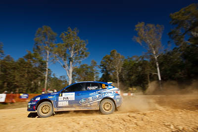 8;14-May-2011;8;APRC;Asia-Pacific-Rally-Championship;Australia;IROQ;Imbil;International-Rally-Of-Queensland;Jean‒Louis-Leyraud;Malcom-Peden;QLD;Queensland;Subaru-Impreza-WRX-STI;Sunshine-Coast;auto;motorsport;racing;special-stage;wide-angle