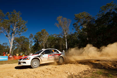 9;14-May-2011;9;APRC;Asia-Pacific-Rally-Championship;Australia;Brian-Green;Fleur-Pedersen;IROQ;Imbil;International-Rally-Of-Queensland;Mitsubishi-Lancer-Evolution-IX;QLD;Queensland;Sunshine-Coast;auto;motorsport;racing;special-stage;wide-angle