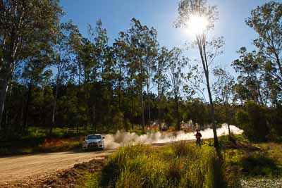 18;14-May-2011;APRC;Akiko-Nakagawa;Asia-Pacific-Rally-Championship;Atsushi-Masumura;Australia;IROQ;Imbil;International-Rally-Of-Queensland;Mitsubishi-Lancer-Evolution-X;QLD;Queensland;Sunshine-Coast;Super-Alex-Troop;auto;motorsport;racing;sky;special-stage;sun;wide-angle