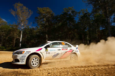 18;14-May-2011;APRC;Akiko-Nakagawa;Asia-Pacific-Rally-Championship;Atsushi-Masumura;Australia;IROQ;Imbil;International-Rally-Of-Queensland;Mitsubishi-Lancer-Evolution-X;QLD;Queensland;Sunshine-Coast;Super-Alex-Troop;auto;motorsport;racing;special-stage;wide-angle