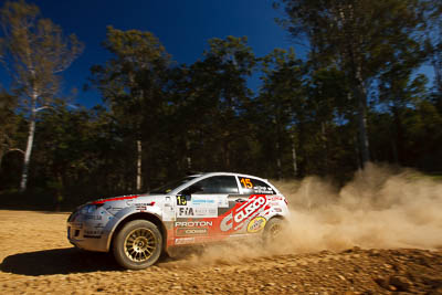 15;14-May-2011;APRC;Asia-Pacific-Rally-Championship;Australia;IROQ;Imbil;International-Rally-Of-Queensland;Karamjit-Singh;Proton-Cusco-Rally-Team;Proton-Satria-Neo;QLD;Queensland;Sunshine-Coast;Vivek-Ponnusamy;auto;motorsport;racing;special-stage;wide-angle