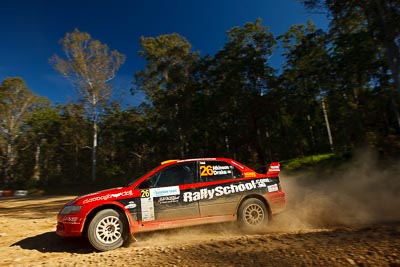 26;14-May-2011;26;ARC;Australia;Australian-Rally-Championship;Ben-Atkinson;Charlie-Drake;IROQ;Imbil;International-Rally-Of-Queensland;Mitsubishi-Lancer-Evolution-VIII;QLD;Queensland;Sunshine-Coast;auto;motorsport;racing;special-stage;wide-angle