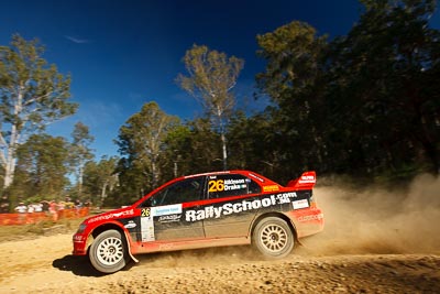 26;14-May-2011;26;ARC;Australia;Australian-Rally-Championship;Ben-Atkinson;Charlie-Drake;IROQ;Imbil;International-Rally-Of-Queensland;Mitsubishi-Lancer-Evolution-VIII;QLD;Queensland;Sunshine-Coast;auto;motorsport;racing;special-stage;wide-angle