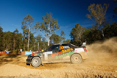 30;14-May-2011;30;ARC;Australia;Australian-Rally-Championship;DSA-Motorsport;IROQ;Imbil;International-Rally-Of-Queensland;Mark-Butcher;QLD;Queensland;Subaru-Impreza-WRX;Sunshine-Coast;Warren-Phillip‒Clarke;auto;motorsport;racing;special-stage;wide-angle