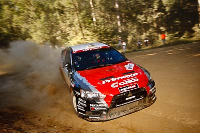 6;14-May-2011;6;APRC;Asia-Pacific-Rally-Championship;Australia;IROQ;Imbil;International-Rally-Of-Queensland;Mitsubishi-Lancer-Evolution-IX;Pertamina-Cusco-Racing;QLD;Queensland;Rifat-Sungkar;Scott-Beckwith;Sunshine-Coast;auto;motorsport;racing;special-stage;wide-angle