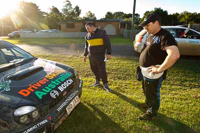 14-May-2011;ARC;Australia;Australian-Rally-Championship;IROQ;Imbil;International-Rally-Of-Queensland;Mark-Butcher;QLD;Queensland;Sunshine-Coast;Warren-Phillip‒Clarke;auto;motorsport;portrait;racing;service-park;wide-angle
