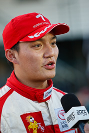 14-May-2011;APRC;Asia-Pacific-Rally-Championship;Australia;Hao-Yuan;IROQ;Imbil;International-Rally-Of-Queensland;QLD;Queensland;Sunshine-Coast;auto;interview;motorsport;portrait;racing;service-park;telephoto