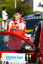 15-May-2011;APRC;Asia-Pacific-Rally-Championship;Australia;IROQ;Imbil;International-Rally-Of-Queensland;Junwei-Fang;QLD;Queensland;Sunshine-Coast;auto;motorsport;portrait;racing;service-park;telephoto