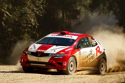 23;15-May-2011;23;ARC;Australia;Australian-Rally-Championship;Eli-Evans;Glen-Weston;Honda-Civic-Type-R;IROQ;Imbil;International-Rally-Of-Queensland;QLD;Queensland;Sunshine-Coast;auto;motorsport;racing;special-stage;telephoto