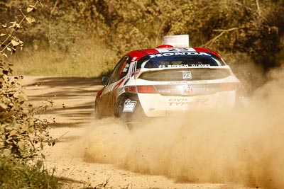 23;15-May-2011;23;ARC;Australia;Australian-Rally-Championship;Eli-Evans;Glen-Weston;Honda-Civic-Type-R;IROQ;Imbil;International-Rally-Of-Queensland;QLD;Queensland;Sunshine-Coast;auto;motorsport;racing;special-stage;telephoto