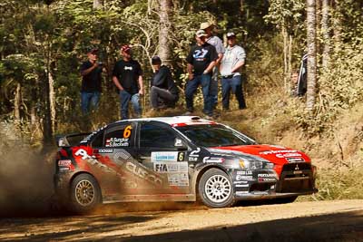 6;15-May-2011;6;APRC;Asia-Pacific-Rally-Championship;Australia;IROQ;Imbil;International-Rally-Of-Queensland;Mitsubishi-Lancer-Evolution-IX;Pertamina-Cusco-Racing;QLD;Queensland;Rifat-Sungkar;Scott-Beckwith;Sunshine-Coast;auto;motorsport;racing;special-stage;telephoto