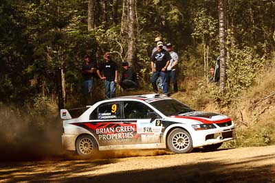 9;15-May-2011;9;APRC;Asia-Pacific-Rally-Championship;Australia;Brian-Green;Fleur-Pedersen;IROQ;Imbil;International-Rally-Of-Queensland;Mitsubishi-Lancer-Evolution-IX;QLD;Queensland;Sunshine-Coast;auto;motorsport;racing;special-stage;telephoto