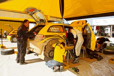 4;15-May-2011;4;APRC;Alister-McRae;Asia-Pacific-Rally-Championship;Australia;Bill-Hayes;IROQ;Imbil;International-Rally-Of-Queensland;Proton-Motorsports;Proton-Satria-Neo-S2000;QLD;Queensland;Sunshine-Coast;auto;motorsport;racing;service-park;wide-angle