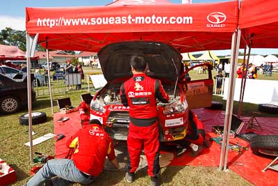 5;15-May-2011;5;APRC;Asia-Pacific-Rally-Championship;Australia;IROQ;Ieuan-Thomas;Imbil;International-Rally-Of-Queensland;Mark-Higgins;Mitsubishi-Lancer-Evolution-X;QLD;Queensland;Soueast-Motor-Kumho-Team;Sunshine-Coast;auto;motorsport;racing;service-park;wide-angle