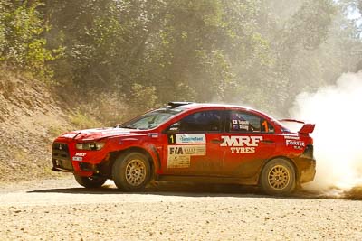 1;1;15-May-2011;APRC;Asia-Pacific-Rally-Championship;Australia;IROQ;Imbil;International-Rally-Of-Queensland;Katsu-Taguchi;Mark-Stacey;Mitsubishi-Lancer-Evolution-X;QLD;Queensland;Sunshine-Coast;Team-MRF;auto;motorsport;racing;special-stage;telephoto