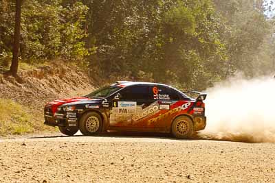 6;15-May-2011;6;APRC;Asia-Pacific-Rally-Championship;Australia;IROQ;Imbil;International-Rally-Of-Queensland;Mitsubishi-Lancer-Evolution-IX;Pertamina-Cusco-Racing;QLD;Queensland;Rifat-Sungkar;Scott-Beckwith;Sunshine-Coast;auto;motorsport;racing;special-stage;telephoto