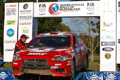 3;15-May-2011;3;APRC;Asia-Pacific-Rally-Championship;Australia;Gaurav-Gill;Glen-Macneall;IROQ;Imbil;International-Rally-Of-Queensland;Mitsubishi-Lancer-Evolution-X;QLD;Queensland;Sunshine-Coast;Team-MRF;auto;motorsport;podium;racing;telephoto