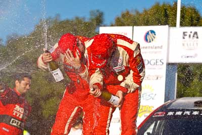 15-May-2011;APRC;Asia-Pacific-Rally-Championship;Australia;IROQ;Ieuan-Thomas;Imbil;International-Rally-Of-Queensland;Mark-Higgins;QLD;Queensland;Sunshine-Coast;auto;motorsport;podium;portrait;racing;telephoto