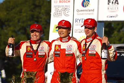 15-May-2011;APRC;Asia-Pacific-Rally-Championship;Australia;Fan-Fan;IROQ;Ieuan-Thomas;Imbil;International-Rally-Of-Queensland;Mark-Higgins;QLD;Queensland;Sunshine-Coast;auto;motorsport;podium;portrait;racing;telephoto