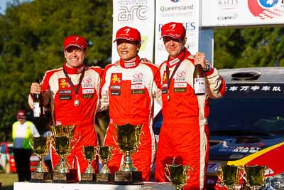 15-May-2011;APRC;Asia-Pacific-Rally-Championship;Australia;Fan-Fan;IROQ;Ieuan-Thomas;Imbil;International-Rally-Of-Queensland;Mark-Higgins;QLD;Queensland;Sunshine-Coast;auto;motorsport;podium;portrait;racing;telephoto