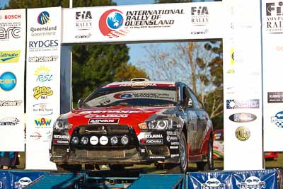 6;15-May-2011;6;APRC;Asia-Pacific-Rally-Championship;Australia;IROQ;Imbil;International-Rally-Of-Queensland;Mitsubishi-Lancer-Evolution-IX;Pertamina-Cusco-Racing;QLD;Queensland;Rifat-Sungkar;Scott-Beckwith;Sunshine-Coast;auto;motorsport;podium;racing;telephoto