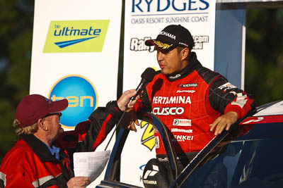 15-May-2011;APRC;Asia-Pacific-Rally-Championship;Australia;IROQ;Imbil;International-Rally-Of-Queensland;QLD;Queensland;Rifat-Sungkar;Sunshine-Coast;auto;motorsport;podium;portrait;racing;telephoto