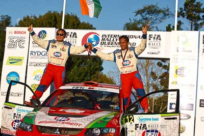 12;12;15-May-2011;APRC;Asia-Pacific-Rally-Championship;Australia;Bosowa-Rally-Team;Hade-Mboi;IROQ;Imbil;International-Rally-Of-Queensland;Mitsubishi-Lancer-Evolution-IX;QLD;Queensland;Subhan-Aksa;Sunshine-Coast;auto;motorsport;podium;racing;telephoto