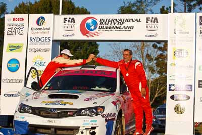 10;10;15-May-2011;APRC;Asia-Pacific-Rally-Championship;Australia;Daniel-Palau;IROQ;Imbil;International-Rally-Of-Queensland;Possum-Bourne-Motorsport;QLD;Queensland;Sunshine-Coast;Thierry-Song;auto;motorsport;podium;racing;telephoto