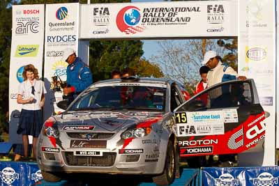 15;15-May-2011;APRC;Asia-Pacific-Rally-Championship;Australia;IROQ;Imbil;International-Rally-Of-Queensland;Karamjit-Singh;Proton-Cusco-Rally-Team;Proton-Satria-Neo;QLD;Queensland;Sunshine-Coast;Vivek-Ponnusamy;auto;motorsport;podium;racing;telephoto